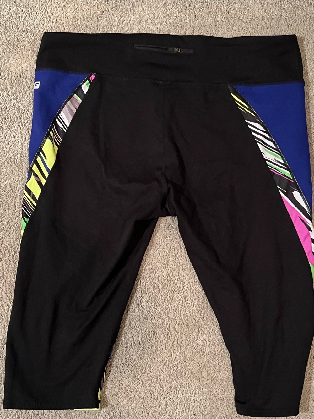 Fabletics Black Capri Leggings with Blue, Neon Yellow & Pink Accents - Picture 3 of 5